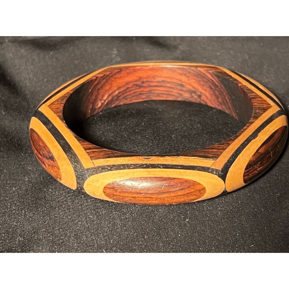 Stunning Artisan Made Wood Inlay Bangle Bracelet
